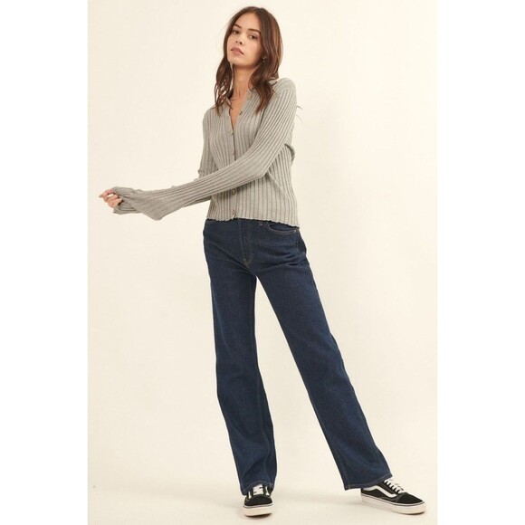 Lila Gray Self Button Ribbed Knit Cardigan - Picture 7 of 7